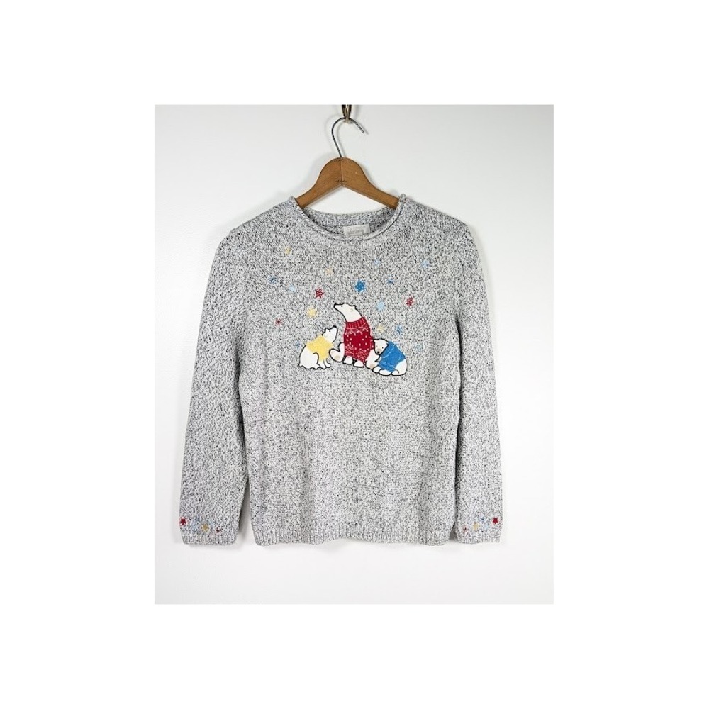 Christopher & Banks Polar Bear Sweater Size XL Embroidered Roll Neck Winter Knit